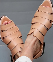 abordables -Sandalias de piel sintética color nude con aberturas para mujer: un modelo minimalista de estilo pescador para viajes, paseos y looks informales en verano.