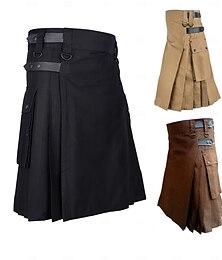 abordables -Ropa de calle Elegante Estilo clásico Falda Kilts utilitarios escoceses Feria del Renacimiento Remache Plisado Color sólido Hombre Celta Carnaval Fiesta Víspera de Todos los Santos Falda Temporadas