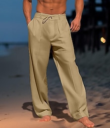 economico -Per uomo Pantaloni di lino Pantaloni Pantaloni estivi Pantaloni da spiaggia A cordoncino Vita elastica Plissettato Liscio Comfort Traspirante Informale Giornaliero Per eventi Di tendenza Classico