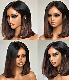 cheap -Remy Human Hair 13x4 Lace Front Wig Free Part Brazilian Hair Silky Straight Auburn Wig 130% 150% Density with Baby Hair Ombre Hair 100% Virgin Glueless Pre-Plucked For Women Short Human Hair Lace Wig