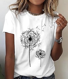 cheap -Women's T shirt Tee Dandelion Print Daily Weekend Fashion Short Sleeve Round Neck Black Summer
