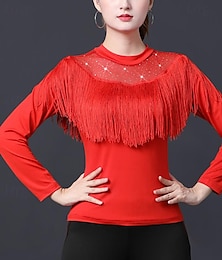 billiga -Latinamerikansk dans Tiodans Topp Tofs Ren Färg Tvinning Dam Prestanda Träning Långärmad Hög Polyester