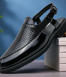 economico -Per uomo Sandali Scarpe romane Cuoio Traspirante Comodo Antiscivolo Fibbia Nero Marrone