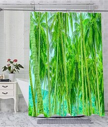 preiswerte -Tropischer Pflanzen-Duschvorhang mit Haken für Badezimmer, Scheunentor, Badezimmer-Dekor-Set, Polyester, wasserdicht, 12 Stück, Kunststoff-Haken