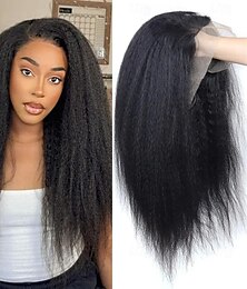cheap -Kinky Straight Lace Front Wigs Human Hair Pre Plucked With Baby Hair 150% Density Yaki Straight 13x4 Transparent HD Lace Wig Human Hair Wigs For Black Women