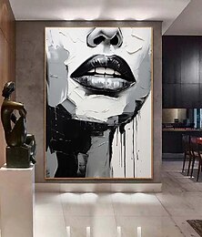 abordables -peinture de dame texturée noir et blanc peinte à la main la belle au bois dormant peinture à l'huile art mural peinture de visage abstraite couteau à palette fille femmes peinture de visage art mural