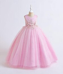Χαμηλού Κόστους -Παιδιά Κοριτσίστικα Φόρεμα Φόρεμα για πάρτυ Συμπαγές Χρώμα Αμάνικο Επίδοση Ειδική Περίσταση Κεντητό Πριγκίπισσα Γλυκός Πολυεστέρας Μακρύ Φόρεμα σε γραμμή Α Καλοκαίρι Άνοιξη 3-13 χρόνια