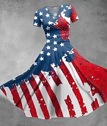 billige -USA Flagg Swing kjole Flare kjole Cosplay Dame Voksne Karneval Uavhengighetsdag 4. juli Enkelt karnevalskostyme