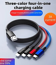 economico -Cavo USB 4 in 1 per iPhone Cavo USB 3 in 1 da USB A a Micro USB/tipo C/8 pin Cavo di ricarica veloce 3a per Huawei Samsung Xiaomi