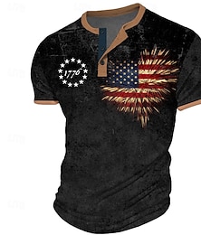 halpa -Kuvitettu Yhdysvaltain Yhdysvaltain lippu 1776 Urheilu Suunnittelija Miesten 3D-tulostus T-paita Henley-paita Juhla Katu Kausaliteetti Amerikan itsenäisyyspäivä T-paita Musta Lyhythihainen Henley