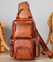olcso -Férfi Crossbody táska Melltáska Marhabőr Iroda Napi Állítható Nagy kapacitás Multi Carry Sötétbarna