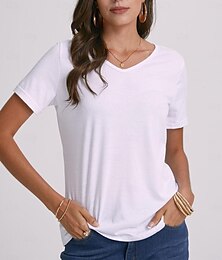 cheap -T shirt Tee Women's Black White Dark Red Plain Basic Daily Daily V Neck Regular Fit S