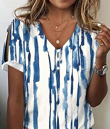 cheap -Women's T shirt Tee Tie Dye Striped Daily Weekend Button Cut Out Print White Short Sleeve Fashion V Neck Summer