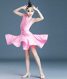 Недорогие -Латино Детская одежда для танцев Платье Чистый цвет Планка Девочки Выступление Учебный Без рукавов Завышенная талия Полиэстер