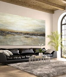 preiswerte -große Wandkunst minimalistisches abstraktes Berggemälde, handgemalt, extragroßes Landschaftsfoliengemälde, Wandkunst, grau-goldenes Leinwandgemälde auf Leinwand, abstraktes Gemälde für Wohnzimmer