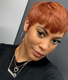 cheap -Pixie Cut Human Hair Wigs for Black Women None Lace Front Pixie Wigs Layered Short Human Hair Wi with Bangs for Daily Wear