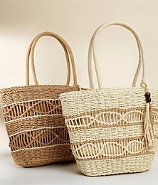 cheap -Women's Tote Shoulder Bag Straw Bag Straw Daily Holiday Beach Tassel Large Capacity Woven Camel Beige