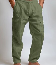 ieftine -Bărbați Pantaloni Cargo Pantaloni de in Pantaloni Pantaloni de vară Cordon Talie elastică Multi Buzunare Simplu Confort Respirabil Lungime totală În aer liber Zilnic Ieșire Modă Casual Negru Alb