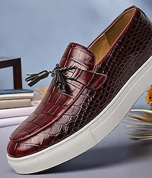 billige -krokodillemønster loafers for menn med slip-on design – uformelle sko i imitert skinn med hvit såle