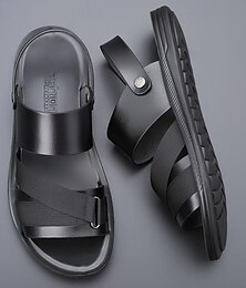 abordables -Sandales noires à enfiler pour hommes avec brides réglables et semelle souple, chaussures d'été minimalistes à bout ouvert pour la plage, la marche décontractée et le port quotidien