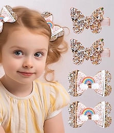 baratos -Um par de clipe de borboleta dourada para meninas, clipe de arco-íris, clipe de couro com glitter para crianças, bolsa completa