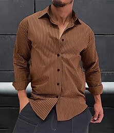 billige -Herre Skjorte Button Up skjorte Casual skjorte Sommer skjorte Strandtrøje Blå Abrikos Kaffe Langærmet Vanlig Knaphul Hawaiiansk Ferie Knap ned Tøj Mode Afslappet Bekvem