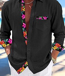 abordables -Homme Chemise Chemise Lin Chemise boutonnée Chemisette Chemise d'été Chemise de plage Noir Blanche Rose Claire manche longue Plein Col Printemps été Casual du quotidien Vêtement Tenue