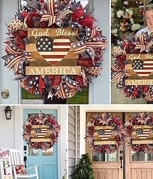 cheap -Patriotic Wreath American Independence Day Decoration Red White Blue Wreaths 4th of July Wreaths,Handmade God Bless America Wreath Colorful Bow and Wooden Letter Sign Hanging Decoration