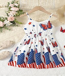 cheap -Girl Independence Day Star Butterfly Print Front And Back Small V-Neck Strap Casual Dress