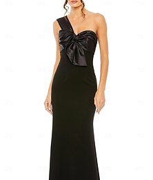economico -Abiti da Sposa a Colonna per Ospiti Elegante Abito Formale Lunghezza Piena Senza Maniche Spalla Unica Crepe Elasticizzato con Fiocco/i