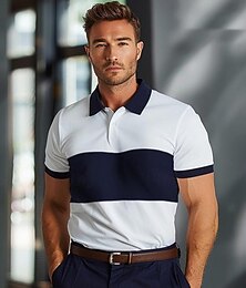 abordables -Hombre Polo polo de punto Negocio Casual Diseño Manga Corta Moderno Formal Color sólido Botones Verano Blanco Polo