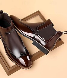 levne -pánské lakované chelsea boots z umělé kůže – klasický wingtip brogue design pro formální i neformální příležitosti