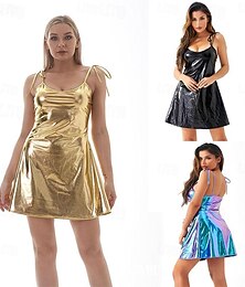 levne -Kovový 80. léta Lesklý latexový patent Mini šaty Disko Maškarní kostým Dámské Karnevalový kostým předvečer Všech svatých Karneval Plesová maškaráda Večírek Pride Parade Měsíc hrdosti Dospělí Šaty