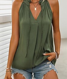 economico -Camisola da donna canotta gilet elegante con nodo anteriore volant senza maniche regolare tops scollo a V quotidiano verde estate
