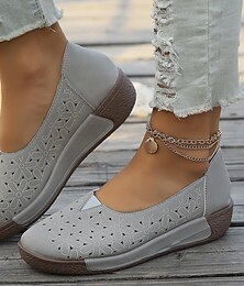 economico -scarpe basse casual da donna con fiori grigi traforati, comode slip-on con supporto plantare per passeggiate e gite di un giorno
