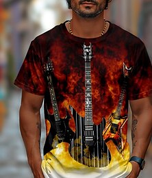preiswerte -Herren Gitarre T Shirt Kurzarm T-Shirt 3D-Druck Rundhalsausschnitt Hemd Modisch Strasse Rote Sommer Frühling Bekleidung S M L XL XXL XXXL
