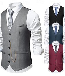 abordables -Hombre Chaleco Ropa Cotidiana Vacaciones Noche Vintage Moda Primavera & Otoño Botón Poliéster Cómodo Plano Botonadura Simple Escote en Pico Ajuste regular Negro Burdeos Azul Marino Oscuro Gris Chaleco