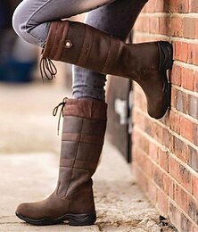 abordables -bottes d'équitation en similicuir marron pour femmes avec cordon de serrage réglable - bottes d'équitation d'extérieur hautes pour l'hiver et les vêtements décontractés