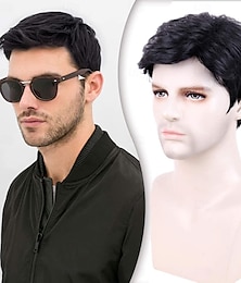 baratos -Peruca masculina de cabelo curto, perucas de substituição de cabelo masculina, peruca preta para homens, peruca completa para homens, uso diário