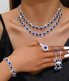 abordables -Parure de Bijoux 5 pièces Strass Alliage Anneaux Boucles d'Oreilles Colliers décoratif Bracelets Femme Elégant Rétro Vintage Mode Géométrique Forme Géométrique Parure de Bijoux Pour Mariage Soirée