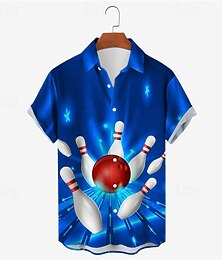 preiswerte -Herren Grafik-Drucke Bowlingkugel Hemd Kurze Ärmel Hemd Umlegekragen Outdoor Strasse Weiß + Grün Schwarz Gelb Rote Blau Bedruckt Button-Down Bekleidung Designer Brautkleider schlicht Weich