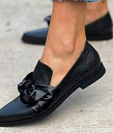 economico -mocassini da donna in similpelle nera con dettaglio fiocco – eleganti scarpe basse con texture stampa serpente per un uso casual e quotidiano
