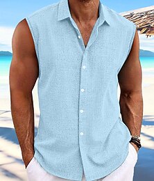 economico -Per uomo Camicia camicia di lino Camicia estiva Abbigliamento mare Camicia con bottoni Liscio Da mare Curise Bianco Rosa Azzurro Manica corta Colletto Estate Primavera Abbigliamento