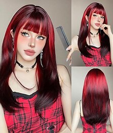 halpa -Synteettiset peruukit univormut ura Puvut Prinsessa Suora perverssi Suora Keskiosa Kerroksittainen leikkaus Koneella valmistettu Peruukki 24 tuumaa Rubiini Synteettiset hiukset Naisten Cosplay Juhla