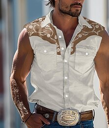 economico -Per uomo Stampa sudoccidentale Camicia Camicia occidentale Camicia da cowboy Senza maniche stile western Esterno Ufficio Casual Estate Primavera Colletto Cachi