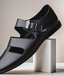 economico -sandali da pescatore da uomo in pelle nera - comode scarpe eleganti a punta chiusa con fibbia per occasioni formali e casual
