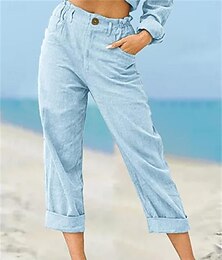 abordables -Mujer Chinos Pantalones Ropa de calle Casual Largo Alta cintura Plano Bolsillo Corte alto Transpirabilidad Suave Microelástico Vacaciones Calle Ropa Cotidiana Blanco Caqui Gris Ligero Verano Primavera