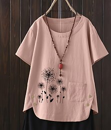 abordables -Femmes Grande taille Chemises inspirées du lin T-shirt Fleur Quotidien Manche Courte Col ras du cou Hauts Réguliers Quotidien Imprimé Blanche Jaune Rose Claire Printemps Toutes saisons