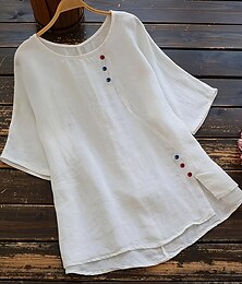 abordables -Femmes Grande taille Chemises inspirées du lin T-shirt Uni Quotidien Manche Courte Col ras du cou Hauts Réguliers Quotidien Boutons Blanche Printemps Toutes saisons