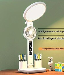 お買い得  -テーブルランプ LED 多機能 折りたたみ式 タッチ カレンダー 時計付き USB デスクランプ ファン内蔵 アイケア技術 寝室 ベッドサイド 読書灯
